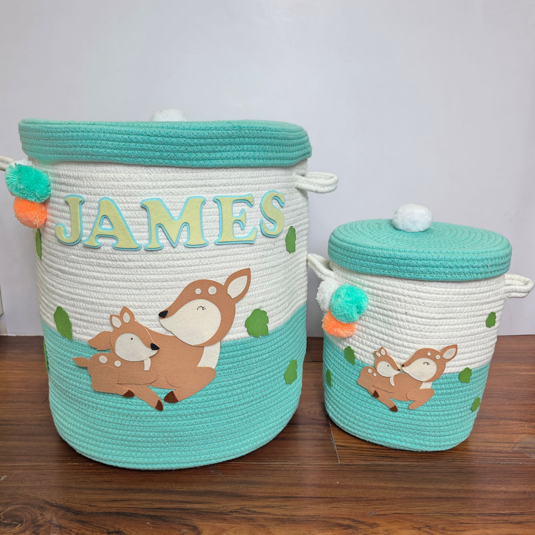 Babble Wrap Jute Cotton Storage Basket with Lid- Mommy's Little Fawn