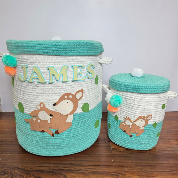 Babble Wrap Jute Cotton Storage Basket with Lid- Mommy's Little Fawn