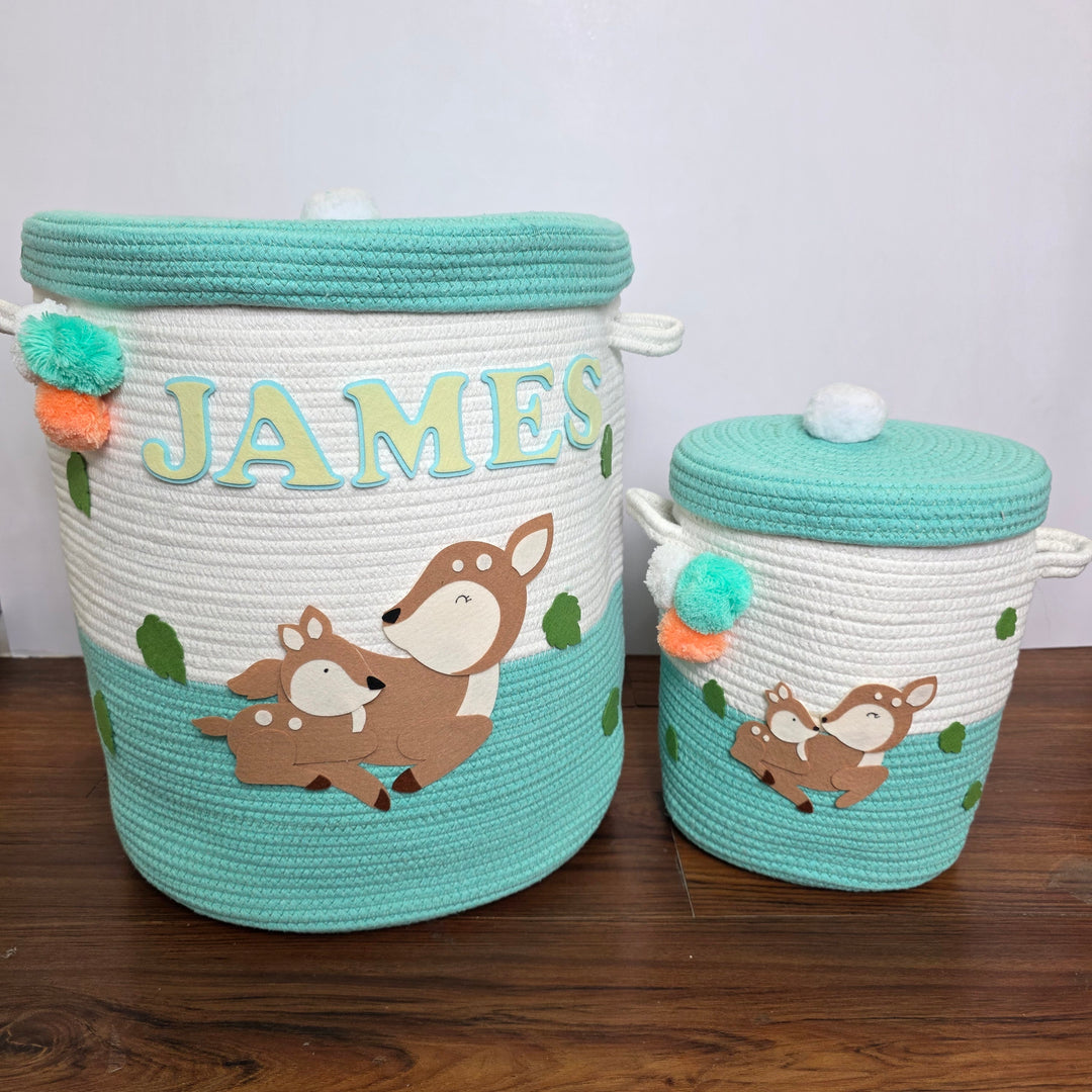 Babble Wrap Jute Cotton Storage Basket with Lid- Mommy's Little Fawn