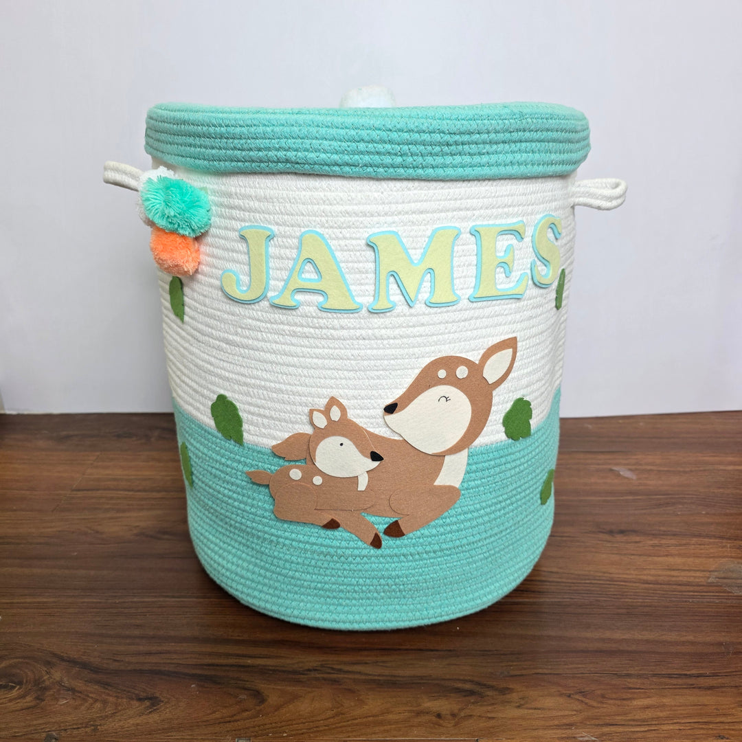 Babble Wrap Jute Cotton Storage Basket with Lid- Mommy's Little Fawn
