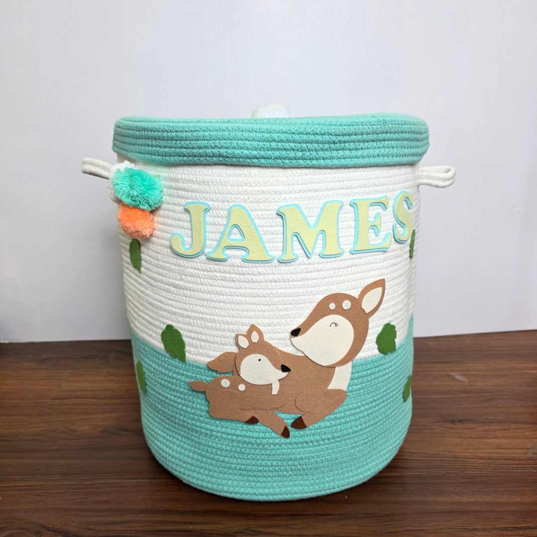 Babble Wrap Jute Cotton Storage Basket with Lid- Mommy's Little Fawn