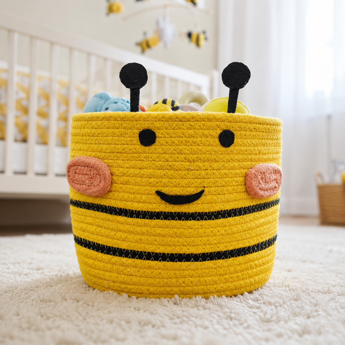 Babble Wrap Jute Cotton Storage Basket - Bee's Bliss