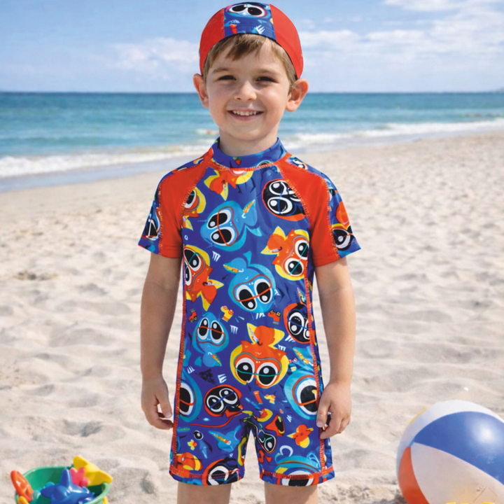 2 pcs Happy Splash Monsters Swim Suit with Cap