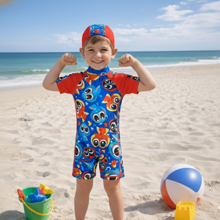 2 pcs Happy Splash Monsters Swim Suit with Cap