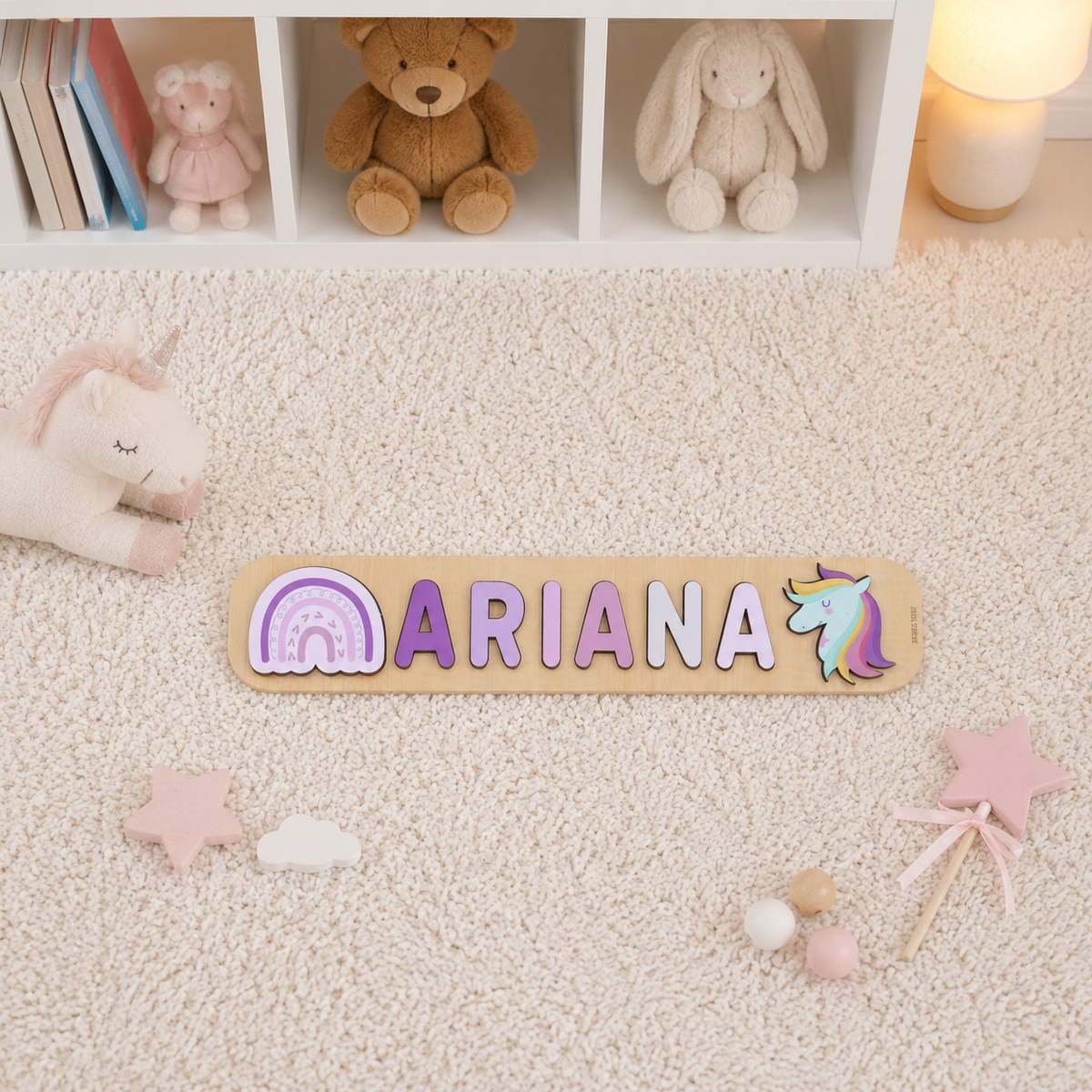 Personalised Wooden Name Puzzle- Mixed Picturesque (2 Elements)