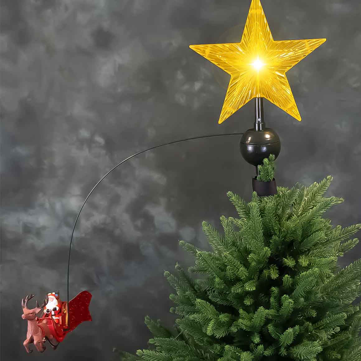 Animated Santa's Sleigh Ride Tree Topper with Banner