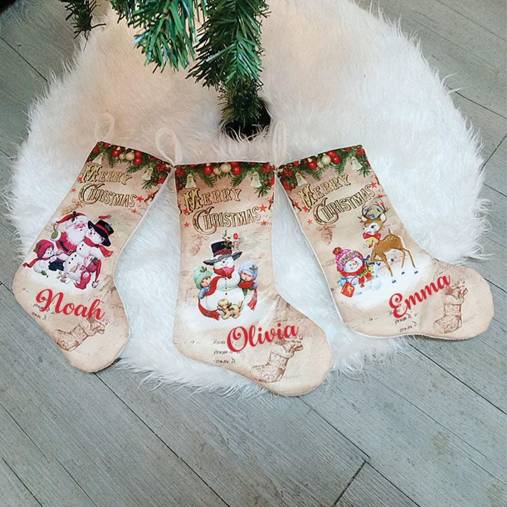 Babble Wrap Champagne Mini Stockings - Red Santa with Snowman