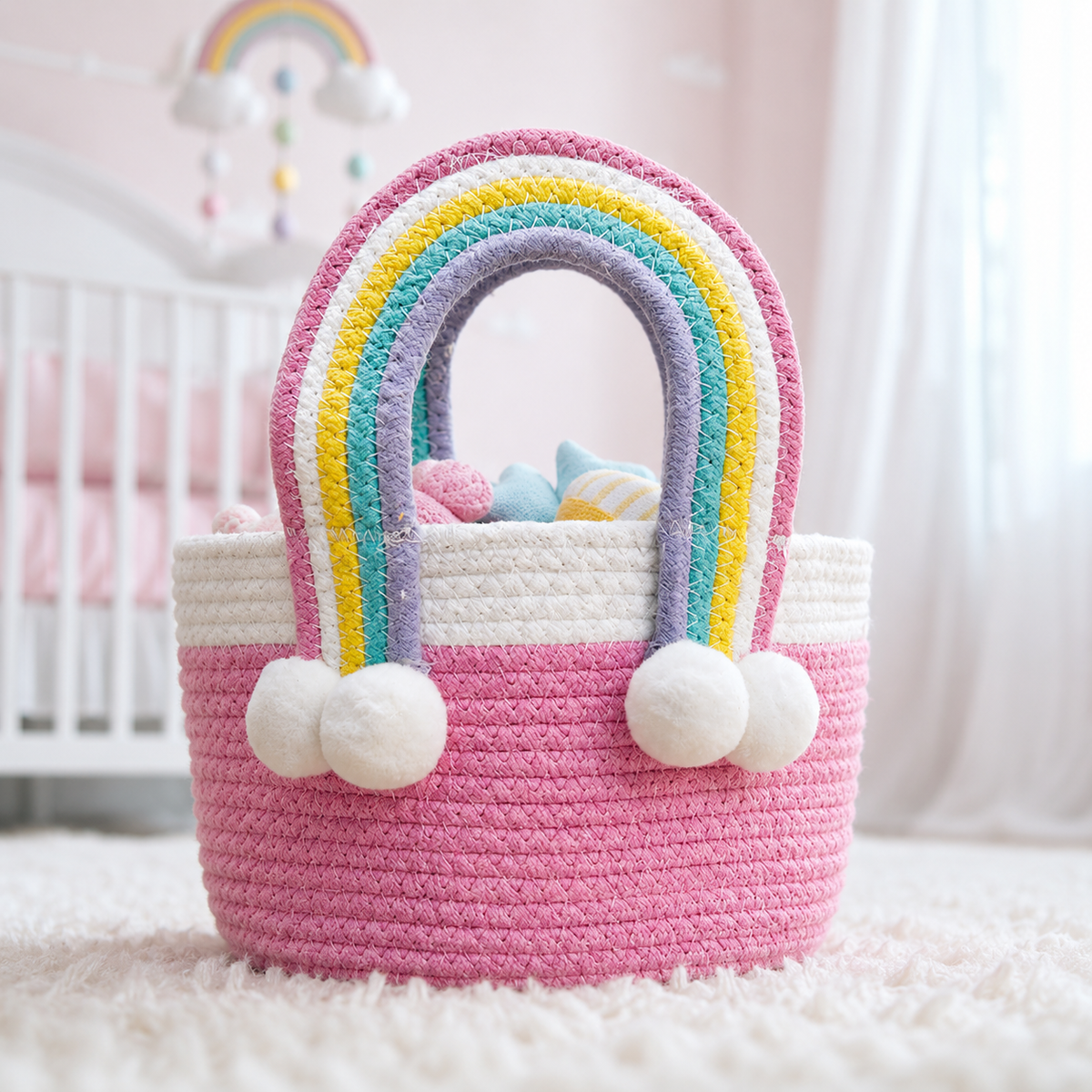 Babble Wrap Jute Cotton Storage Basket - Rainbow