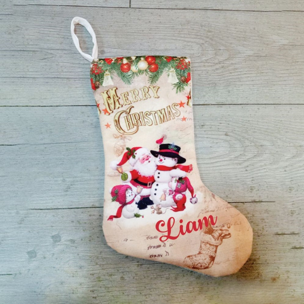 Babble Wrap Champagne Mini Stockings - Red Santa with Snowman