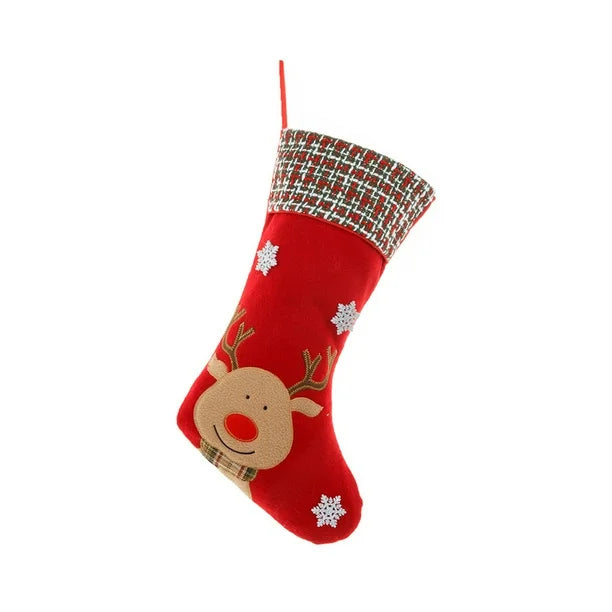 Plaid & Pine Stocking- Reindeer