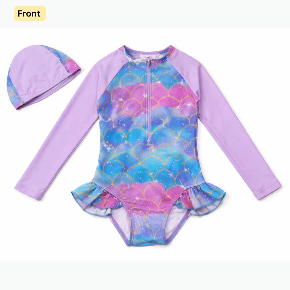 Lilac Pearl Mermaid Zip Swimsuit with cap