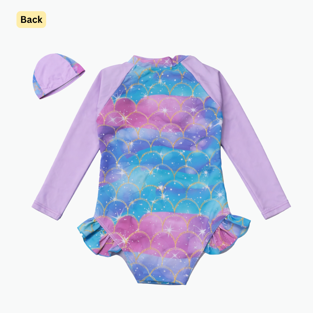Lilac Pearl Mermaid Zip Swimsuit with cap