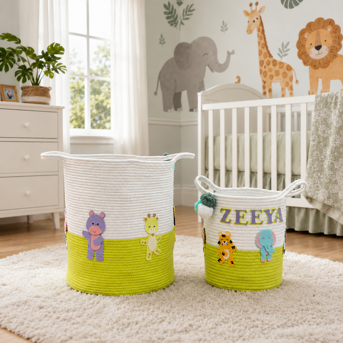 Babble Wrap Jute Cotton Storage Basket - Animal Kingdom