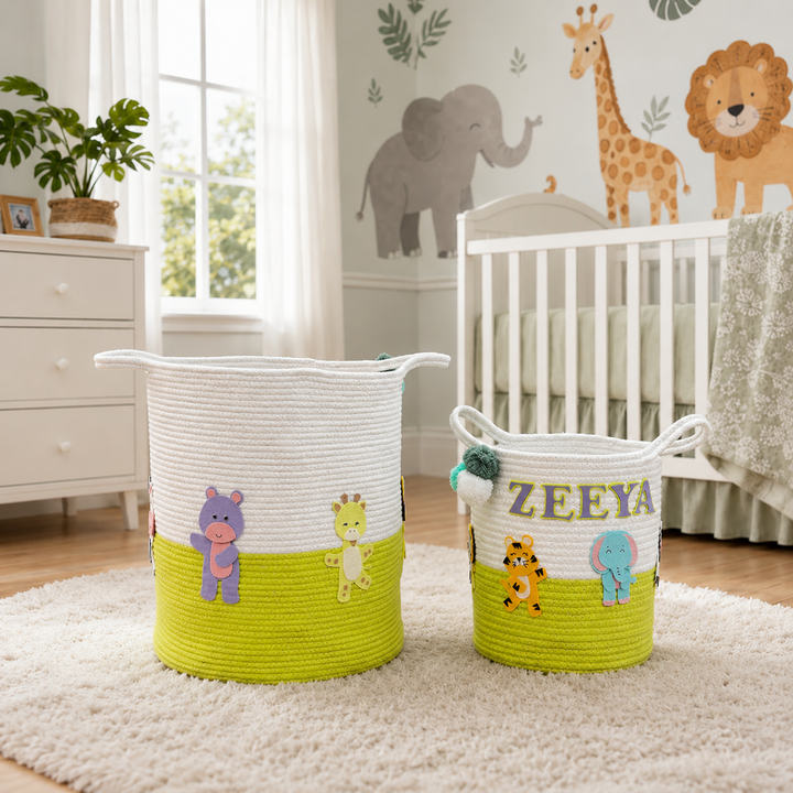 Babble Wrap Jute Cotton Storage Basket - Animal Kingdom