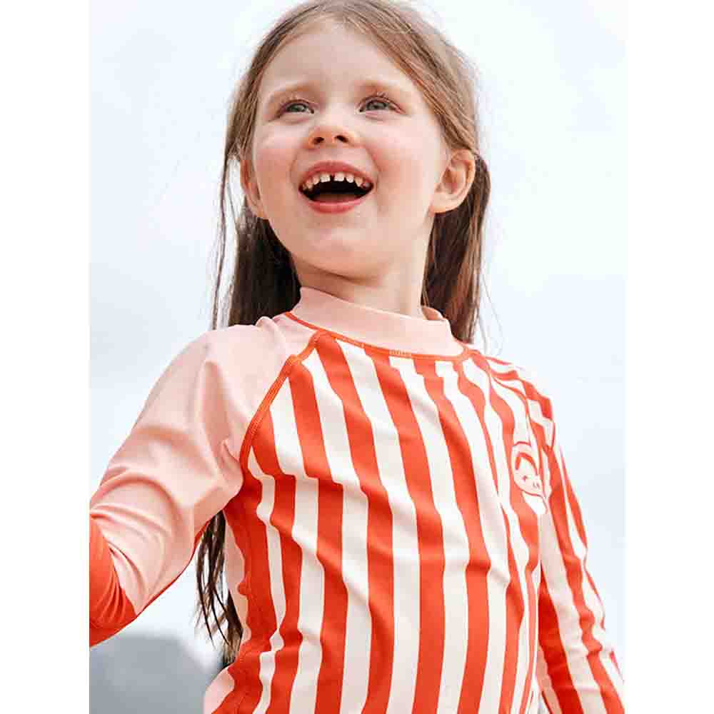 2 pcs Coral Stripes Full Length Swimsuit for Girls with UPF 50+