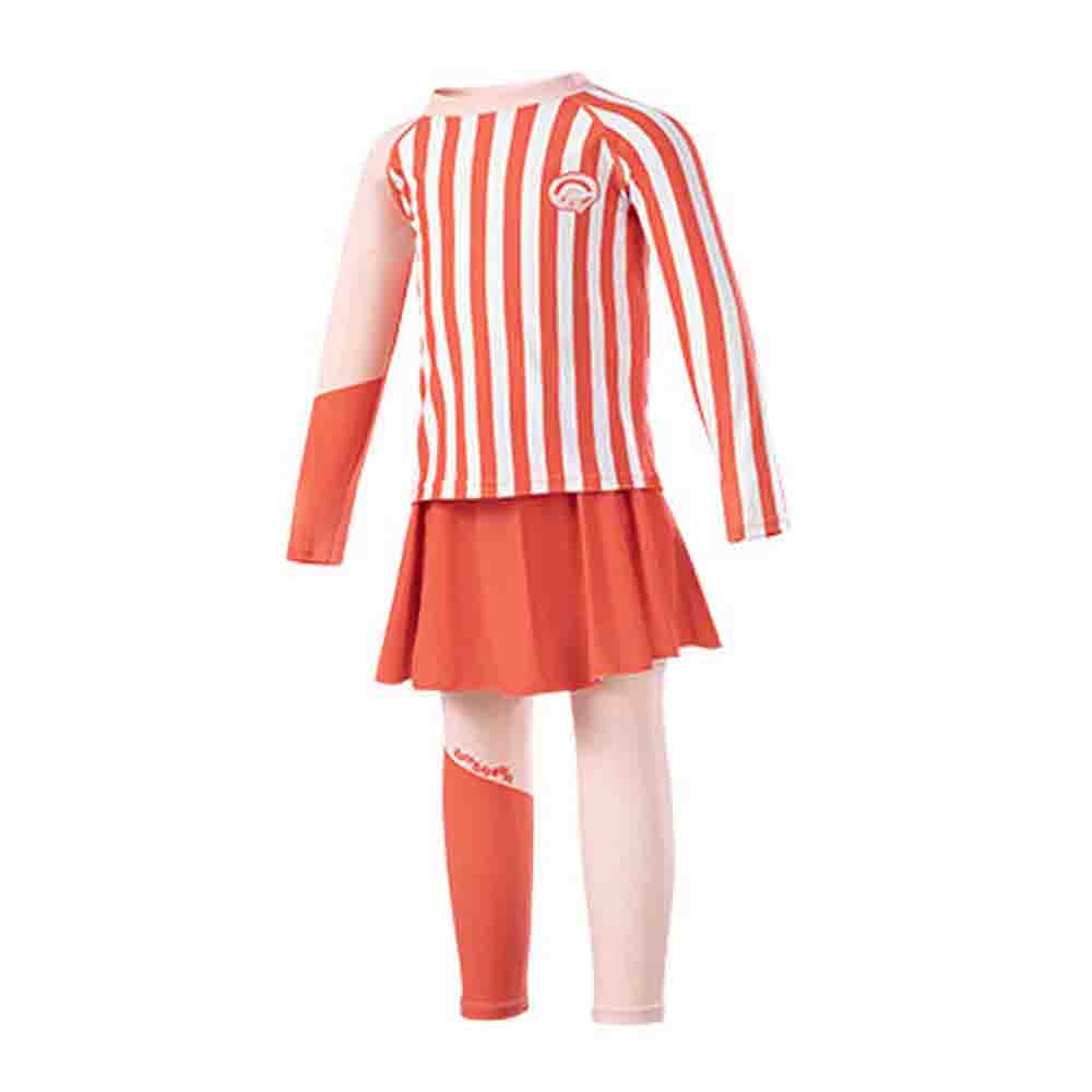 2 pcs Coral Stripes Full Length Swimsuit for Girls with UPF 50+