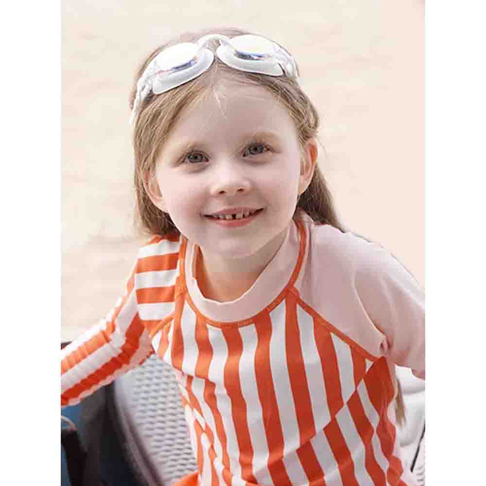 2 pcs Coral Stripes Full Length Swimsuit for Girls with UPF 50+