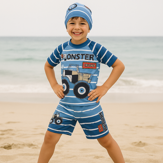 2pcs Monster Crusher Swim Squad Set with Cap