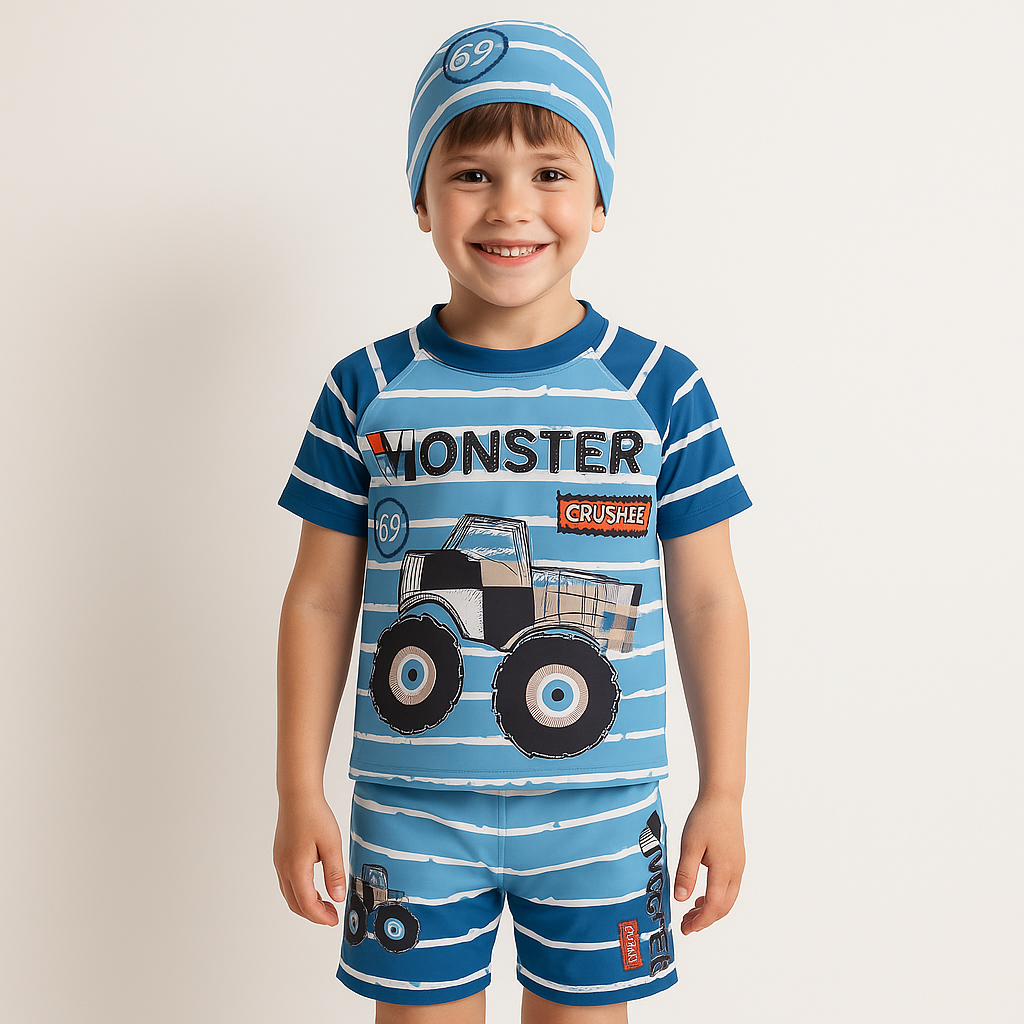 2pcs Monster Crusher Swim Squad Set with Cap