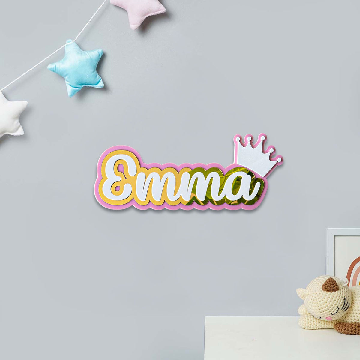 3 Layer Name Plaque- Gold White with Multiple Motif