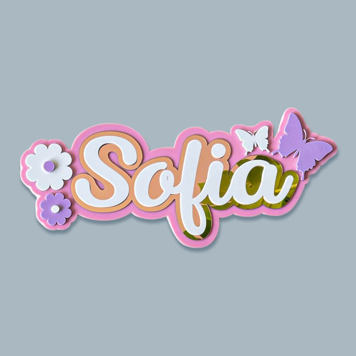 3 Layer Name Plaque- Winged Petals