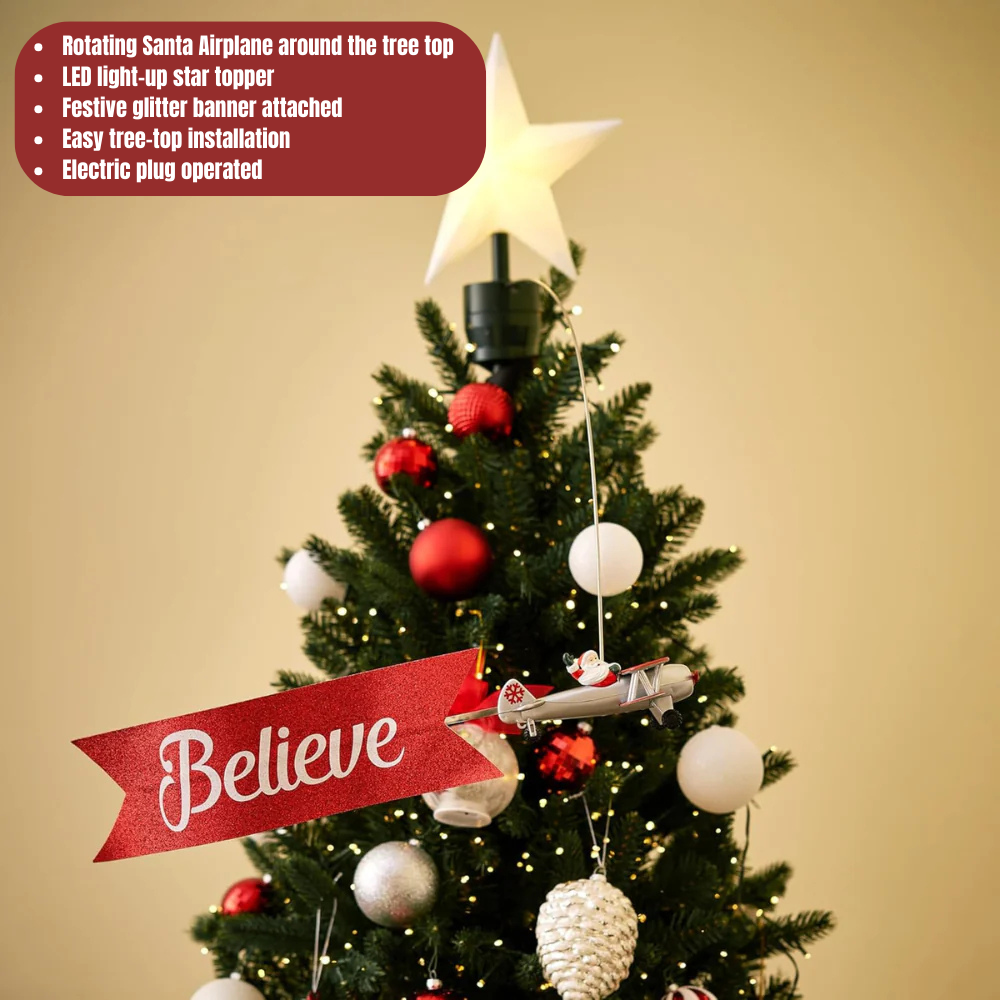 Mr. Christmas  Animated Biplane Tree Topper with Banner