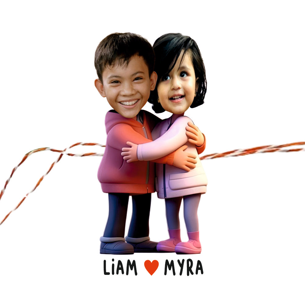 Babble Wrap Personalised Caricature Rakhi - Sibling Hug