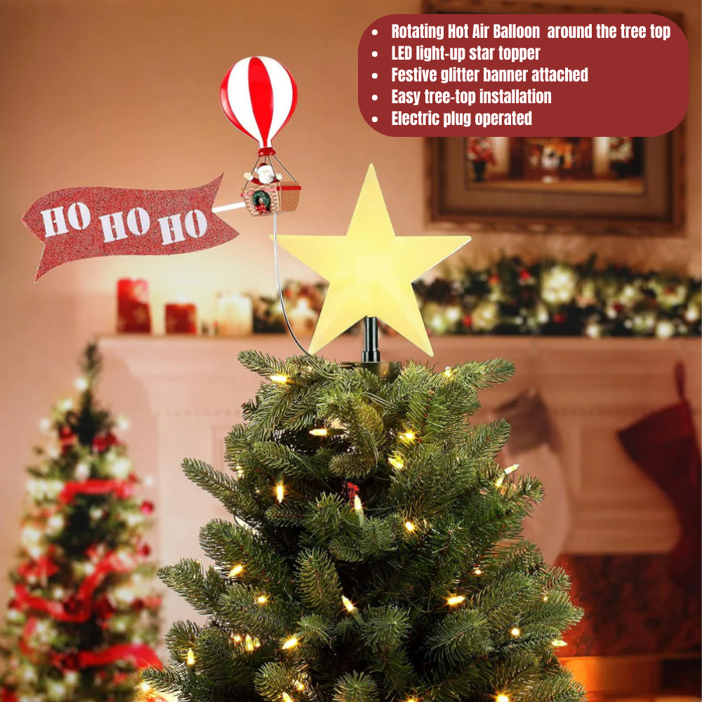 Mr. Christmas  Animated Santa's hot Air Balloon Tree Topper with Banner