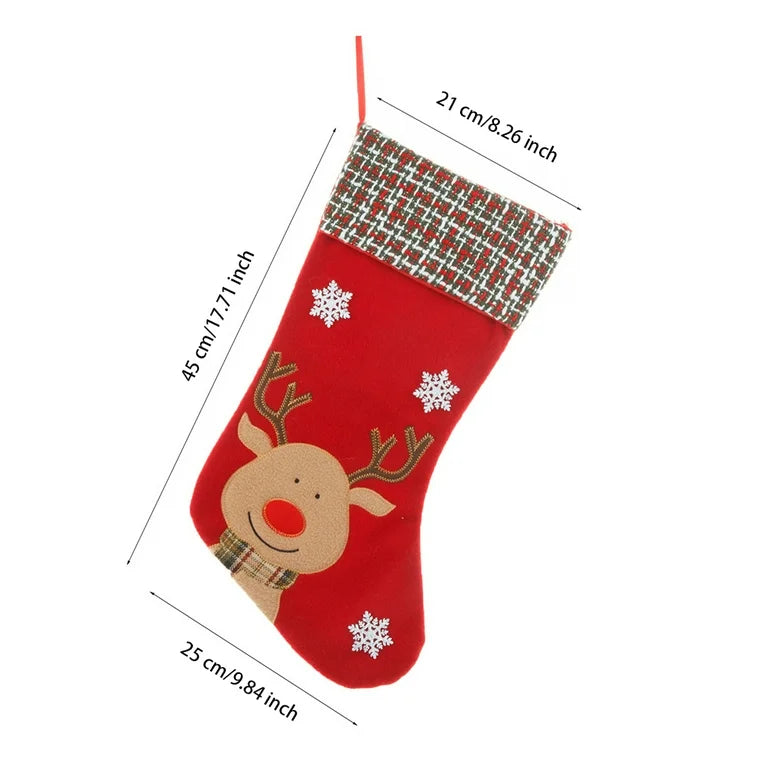 Plaid & Pine Stocking- Reindeer