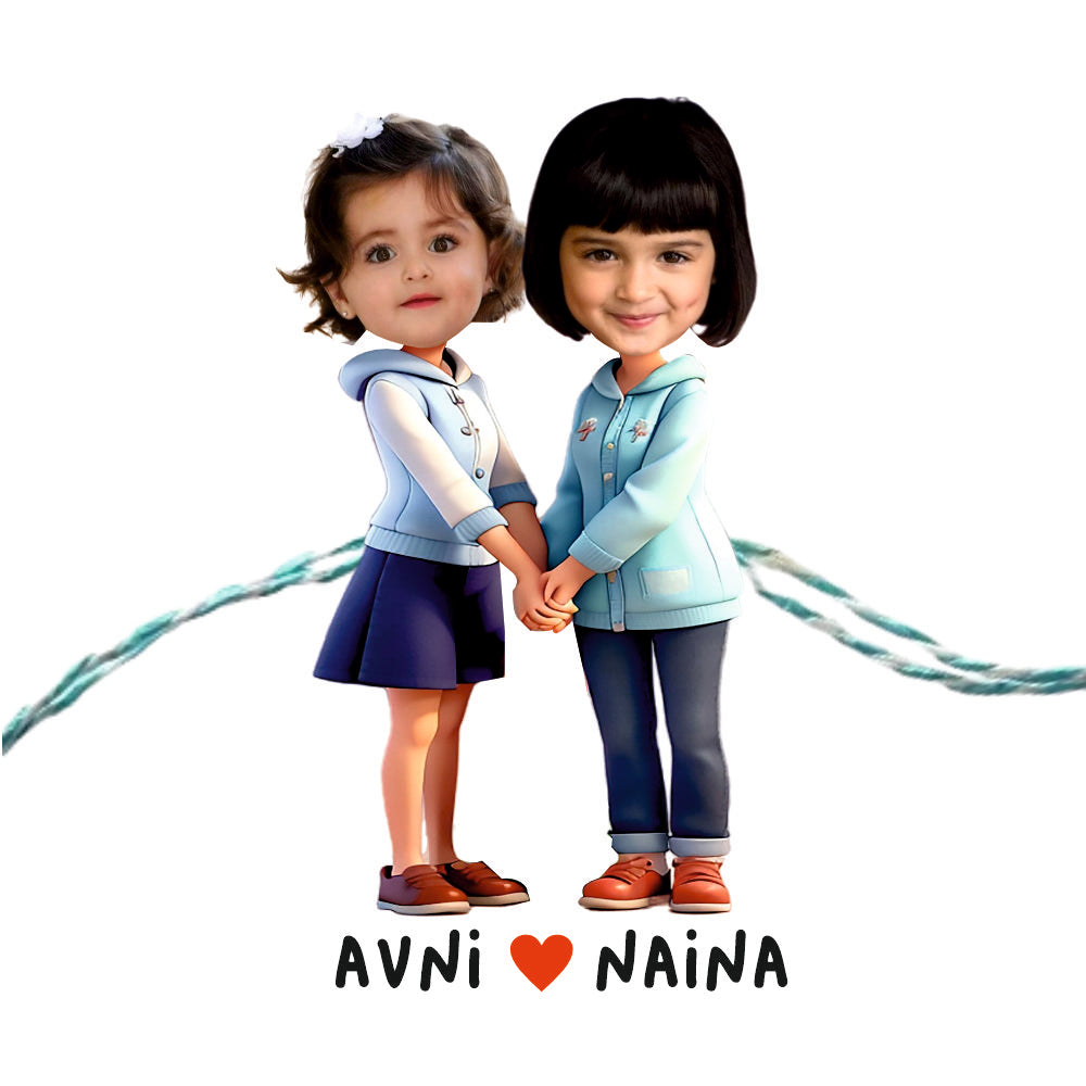Babble Wrap Personalised Caricature Rakhi - Dynamic Duo