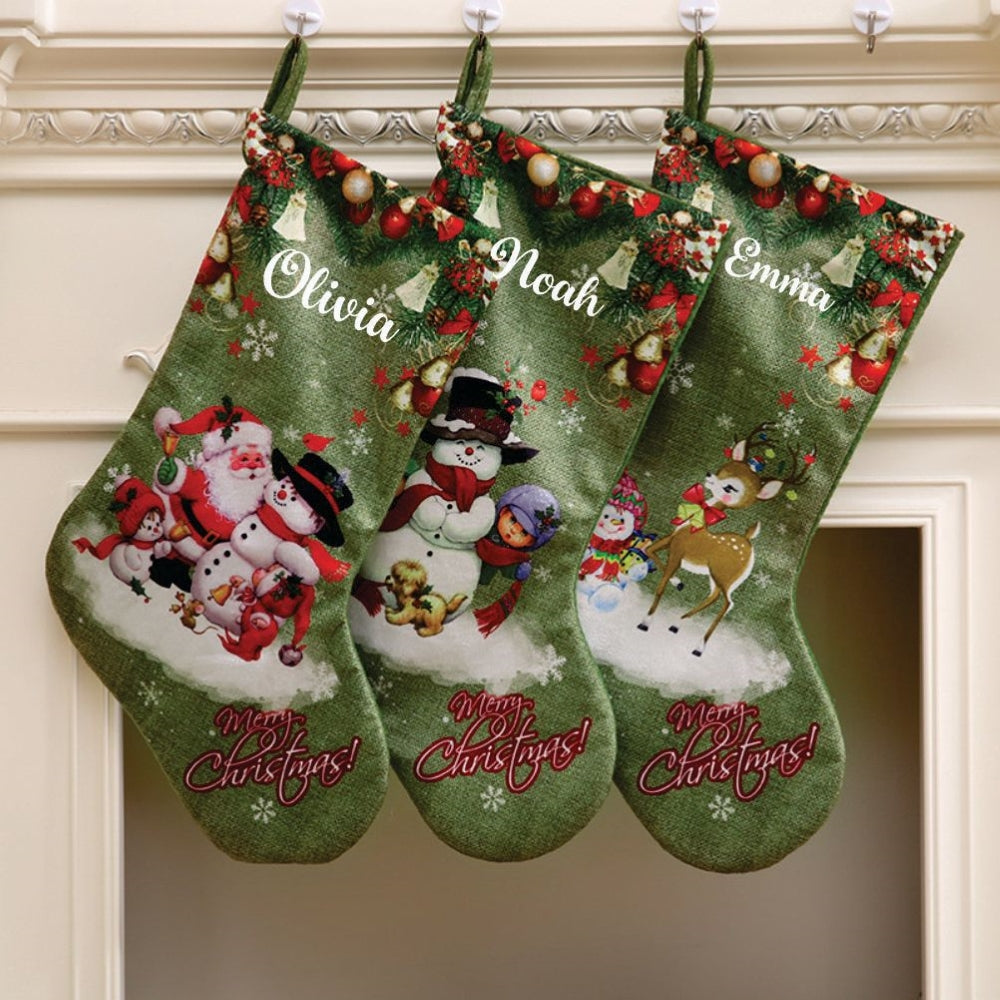 Babble Wrap Snowman & Friends Velveteen Stockings- Reindeer with Snowman