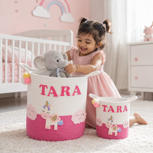 Babble Wrap Jute Cotton Storage Basket - Magical Unicorn