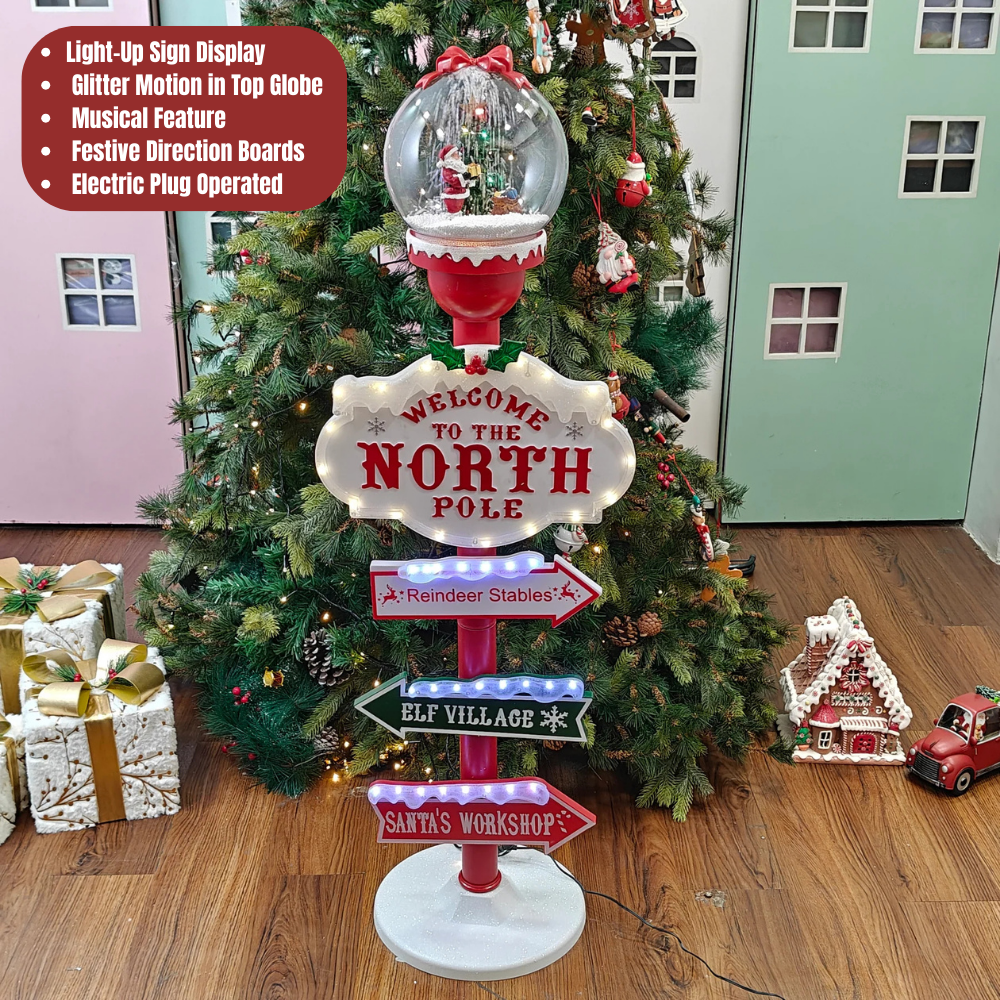 3.75 ft Light-Up North Pole Signpost