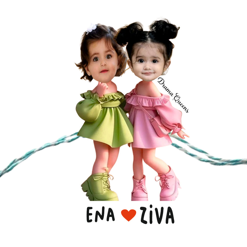 Babble Wrap Personalised Caricature Rakhi - Twin Legends