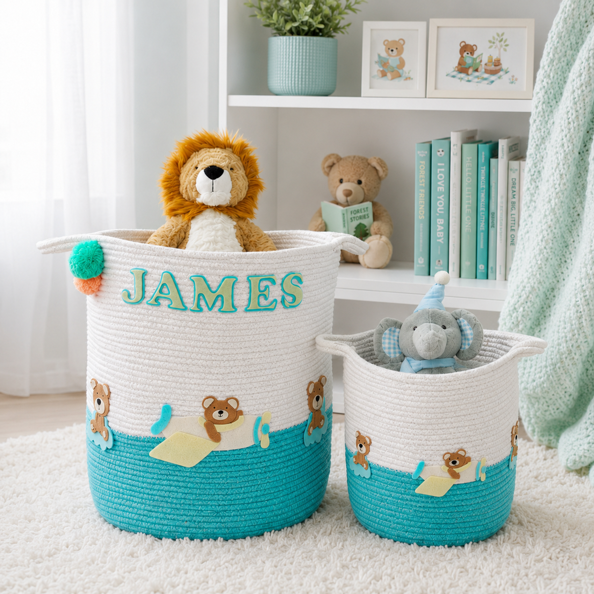 Babble Wrap Jute Cotton Storage Basket - Teddy's Sky Adventure