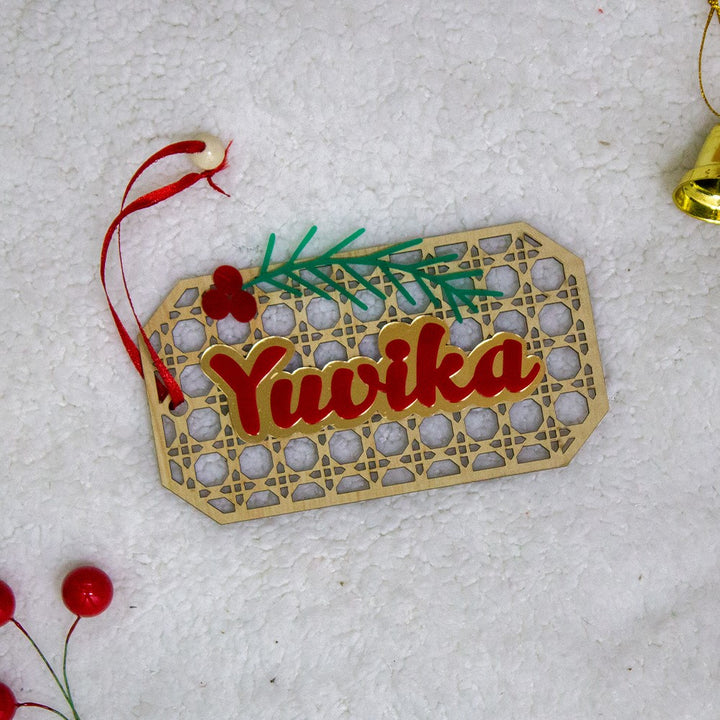 Babble Wrap Rattan Tag Ornament - Ten-sided