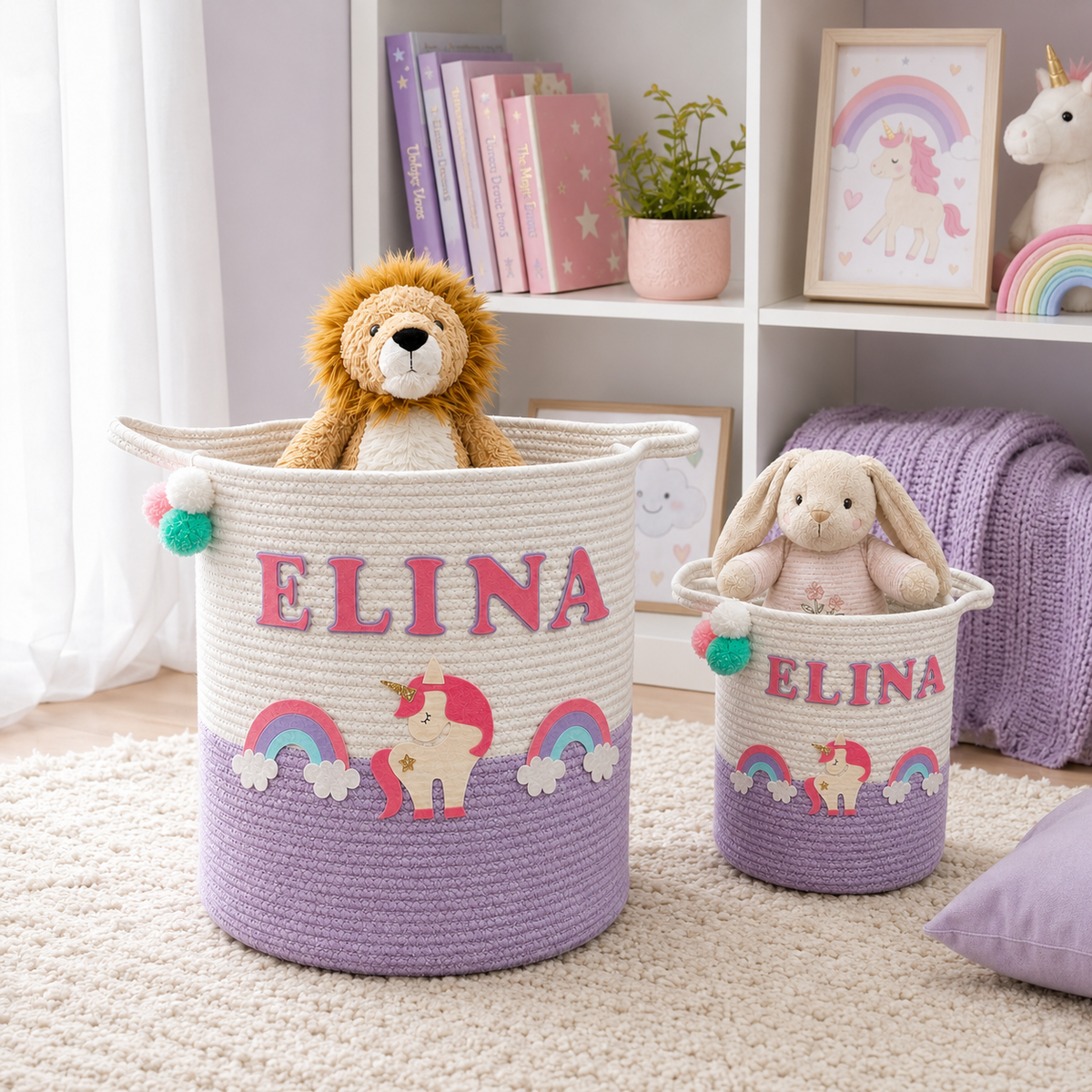 Babble Wrap Jute Cotton Storage Basket - Unicorn Dreams & Rainbows