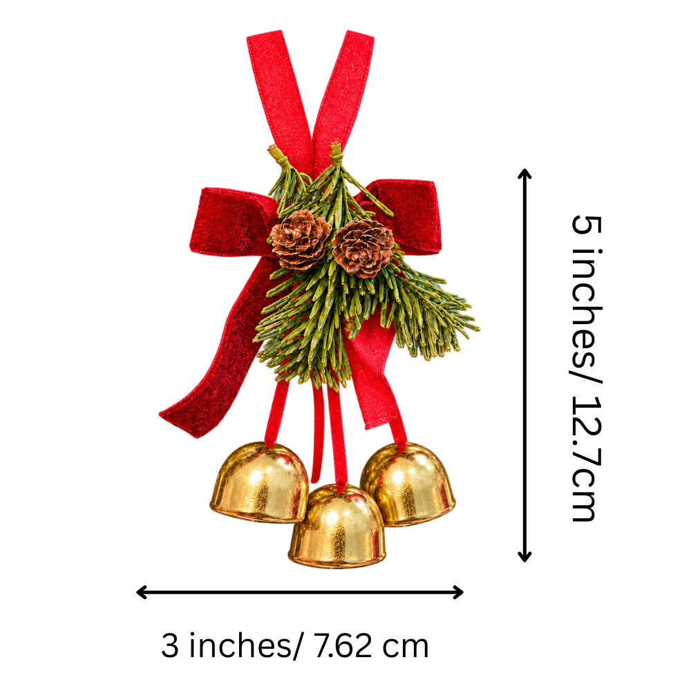 3 Bell Pinecone & Velvet Bow Tree Hanging