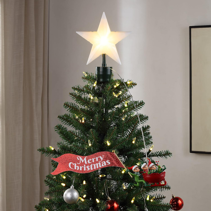 Animated Elves-on-the-Run Tree Topper with Banner