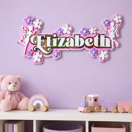 3 Layer Name Plaque- Fairyland Floral