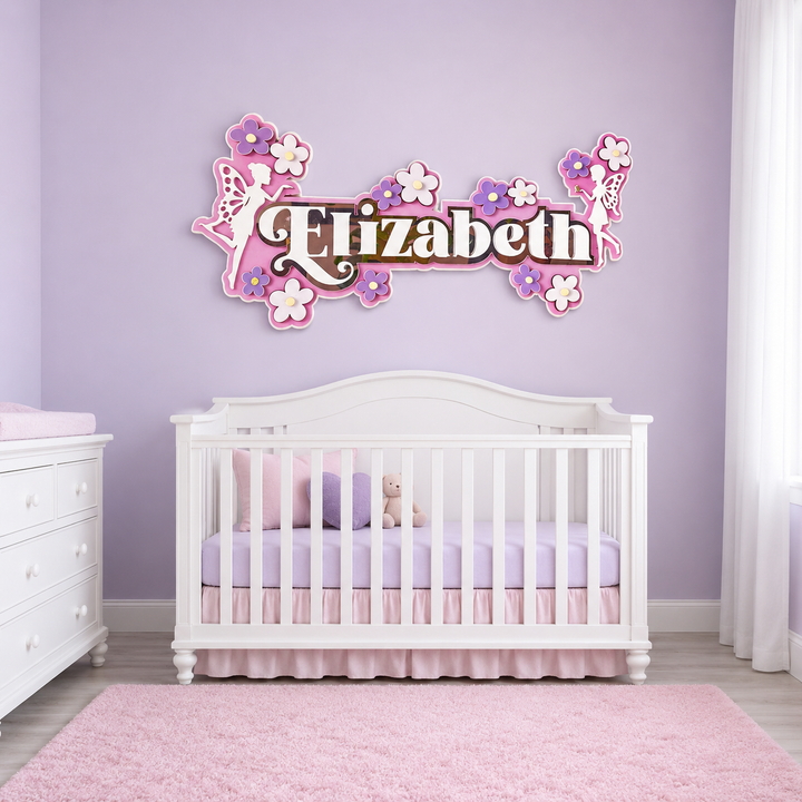 3 Layer Name Plaque- Fairyland Floral