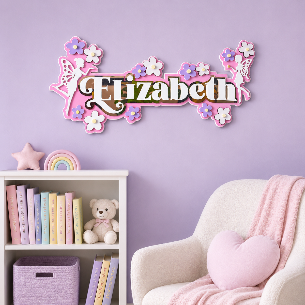 3 Layer Name Plaque- Fairyland Floral