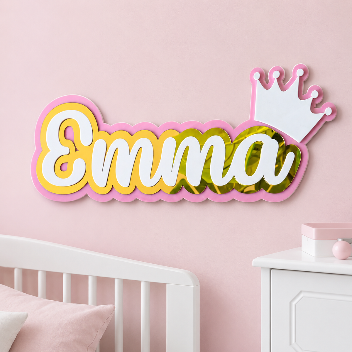 3 Layer Name Plaque- Gold White with Multiple Motif