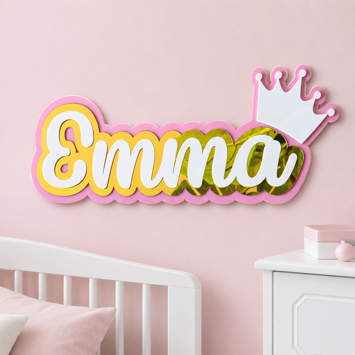 3 Layer Name Plaque- Gold White with Multiple Motif