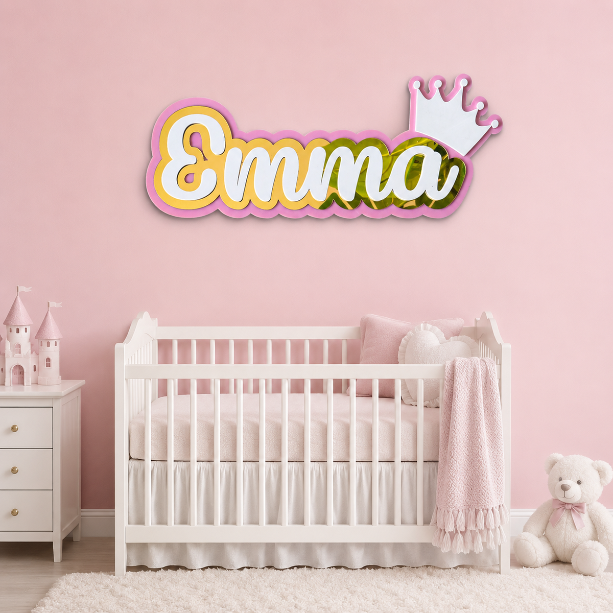 3 Layer Name Plaque- Gold White with Multiple Motif
