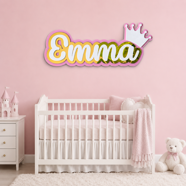 3 Layer Name Plaque- Gold White with Multiple Motif