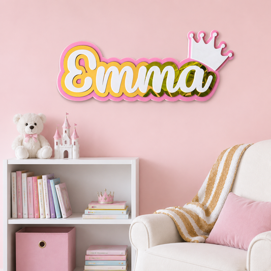 3 Layer Name Plaque- Gold White with Multiple Motif