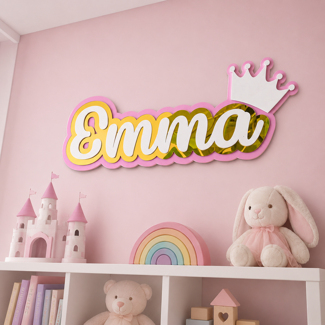 3 Layer Name Plaque- Gold White with Multiple Motif
