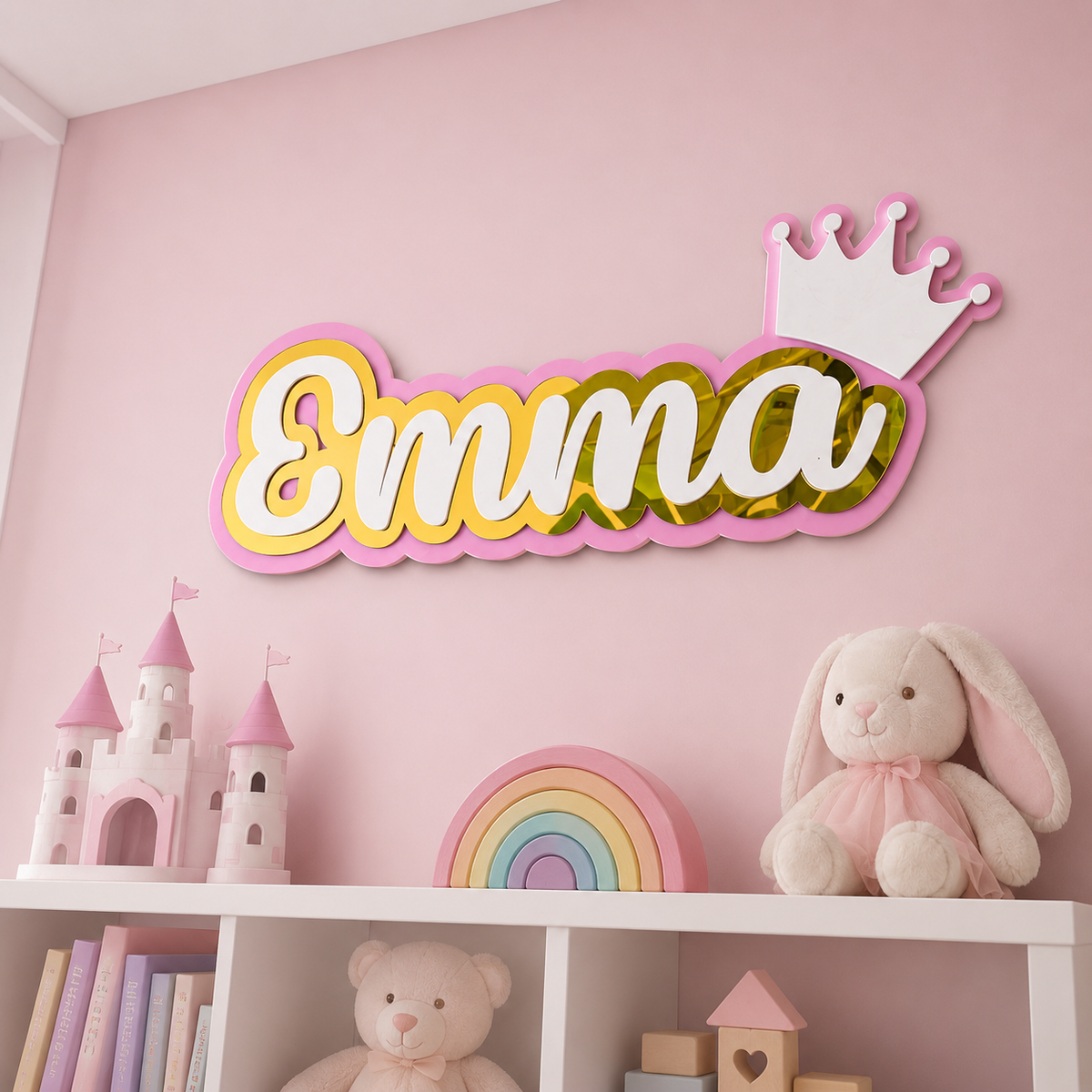 3 Layer Name Plaque- Gold White with Multiple Motif