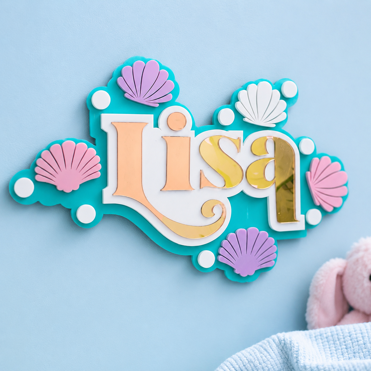 3 Layer Name Plaque- Seashell Smiles
